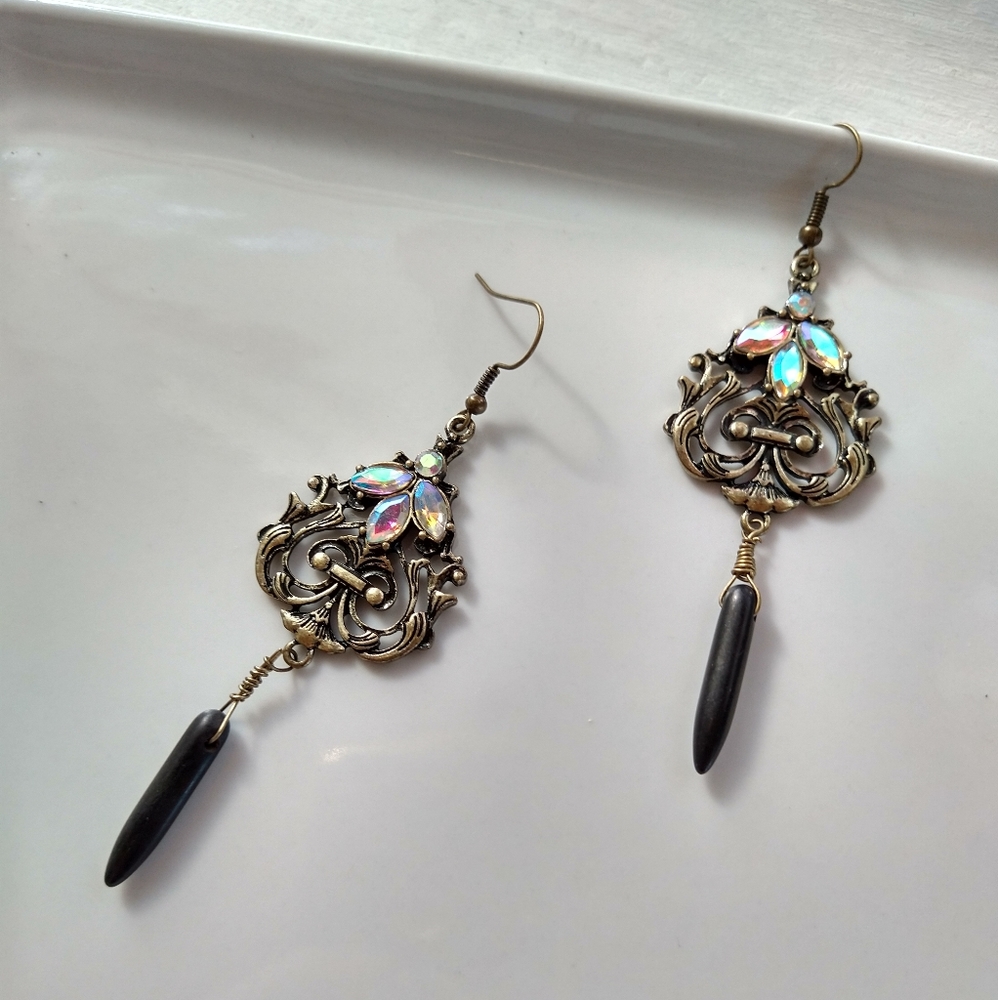 Statement Earrings Rhinestone Real Howlite Stone - Picture 5 of 11